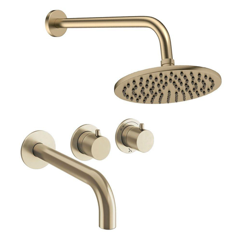 Crosswater MODULE Regendoucheset inbouw - 2 hendels - baduitloop - 20cm douchekop - wandarm - geborsteld messing (goud) SW1472396