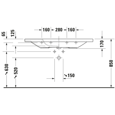 Duravit Durastyle Meubelwastafel - met overloop - met 1 kraangat - 120x48cm - met wondergliss - wit SW54154