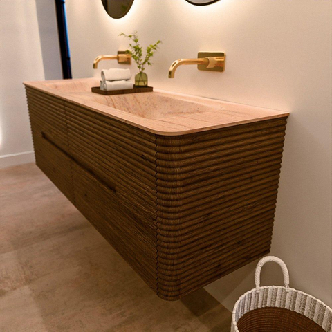 Mondiaz CIRO-DLUX Badkamermeubelset - 150x45x50cm - Solid surface wastafel Saba - 2 wasbak Dubbel - zonder kraangaten - 4 lades - Dusk SW1533349