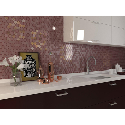 The Mosaic Factory Valencia mozaïektegel - 27.6x32.9cm - wandtegel - Zeshoek/Hexagon - Gerecycled glas Burgundy mat/glans SW374589