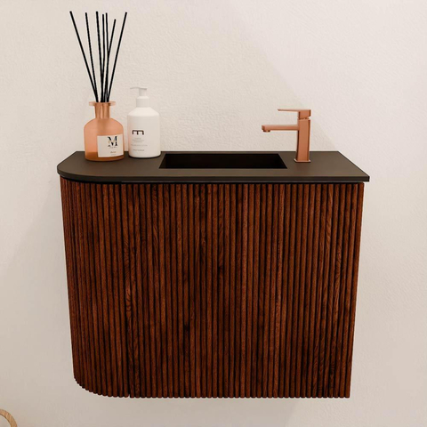 Mondiaz JOYA 51.6cm toiletmeubel - ronding links kleur Ruby - Wastafel FAYE positie Rechts 1 kraangat kleur Urban. SW1421826