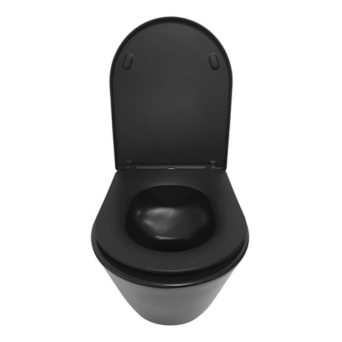 Wiesbaden Stereo toiletset rimless inclusief UP320 toiletreservoir met softclose zitting met bedieningsplaat mat zwart SW487355