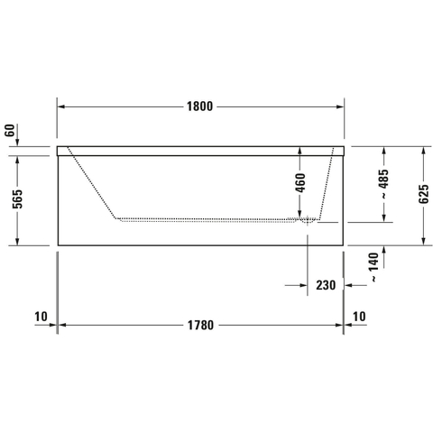 Duravit Starck 1 bad acryl rechthoekig met overloop met 1 rugsteun 180x90x46cm inbouw wit 0297507