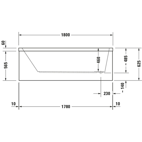 Duravit Starck Kunststof bad acryl rechthoekig - met overloop - met 1 rugsteun - 180x90x46cm - zonder poten - voor inbouw - glans wit 0297507