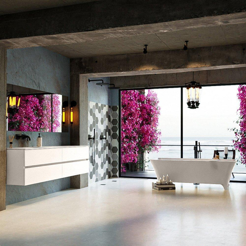 MONDIAZ LUNDY baignoire autoportante - 170x75cm - mat linen / talc (beige / blanc) SW491604