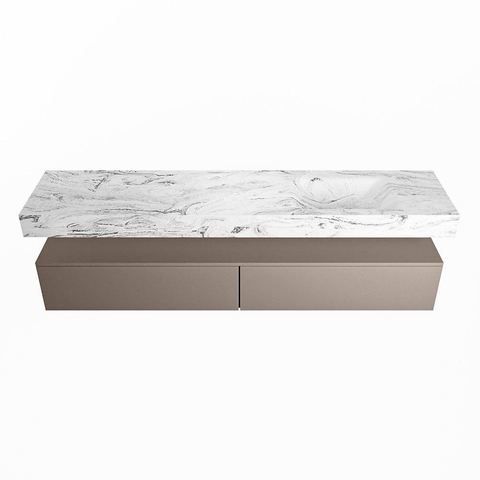 Mondiaz ALAN-DLUX Ensemble de meuble - 200cm - meuble Smoke mat - 2 tiroirs - Lavabo Cloud Glace suspendu - vasque Droite - 1 trou de robinet SW805109