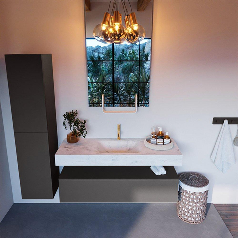 MONDIAZ ALAN - DLUX Badkamermeubelset - 130cm - onderkast - Dark grey - 1 lade - vrijhangende wastafel - wasbak midden - 1 kraangat - Opalo SW806362