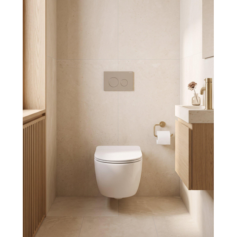 QeramiQ Dely Swirl Toiletset - 36.3x51.7cm - Geberit UP720 Duofix Sigma inbouwreservoir - slim zitting - bedieningsplaat taupe - ronde knoppen - mat wit SW1413181