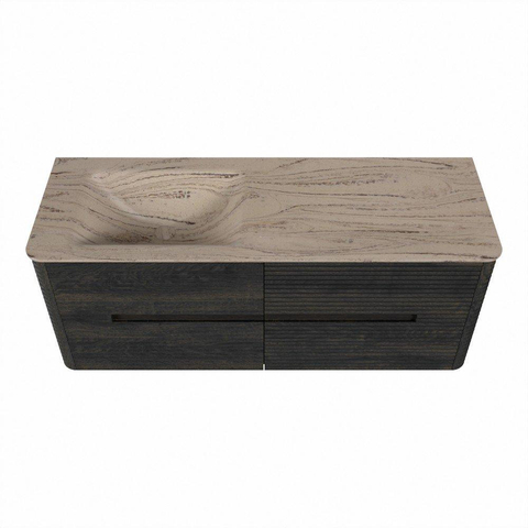 Mondiaz CIRO-DLUX Meuble de salle de bains - 130x45x50cm - Plan-vasque Solid surface Arena - 1 vasque à gauche - 1 trou de robinet - 4 tiroirs - Shadow SW1532385
