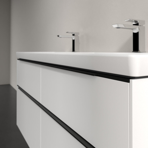Villeroy & Boch Subway 3.0 wastafelonderkast - 130x55x45cm - met Volcano Black greep - 2 sifonuitsparingen links en rechts - spaanplaat - Pure White (wit) SW701677