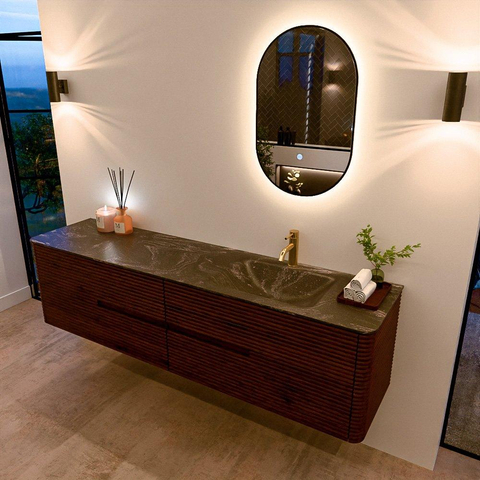Mondiaz CIRO-DLUX Badkamermeubelset - 190x45x50cm - Solid surface wastafel Lava - 1 wasbak Rechts - 1 kraangat - 4 lades - Ruby SW1531615