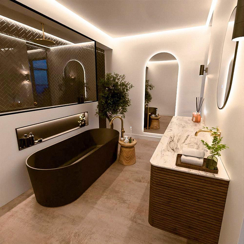 Mondiaz CIRO-DLUX Badkamermeubelset - 190x45x50cm - Solid surface wastafel Glace - 1 wasbak Rechts - zonder kraangaten - 4 lades - Dusk SW1533019