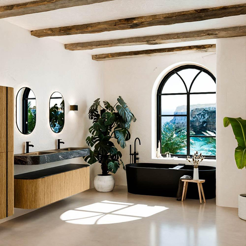 MONDIAZ THOR-DLUX 170cm badmeubel ronding links + rechts kleur Oak met 1 lade en 2 deuren. Vrijhangende wastafel CLOUD Dubbel 2 kraangaten kleur Lava. SW1465418