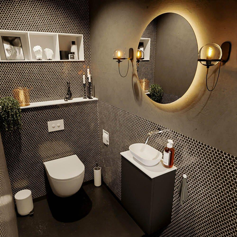 Meuble de salle de bain Mondiaz Fowy 40x50x23cm urban mat 0 trous de robinet lavabo : centre 1 porte solid surface avec plan MDF couleur lavabo : blanc SW760855