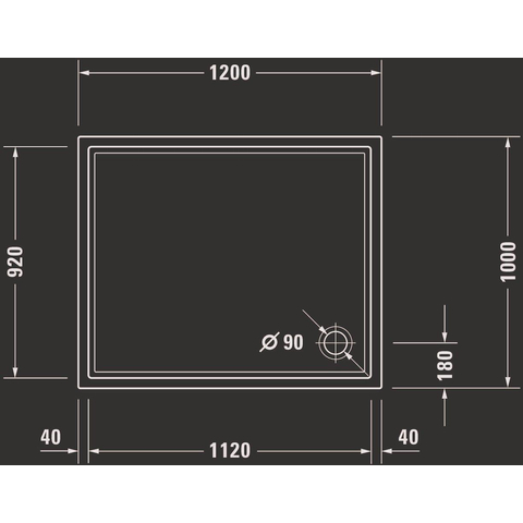 Duravit Starck Slimline Kunststof douchebak acryl rechthoekig - 120x100x5.5cm - zonder poten - wit 0297205