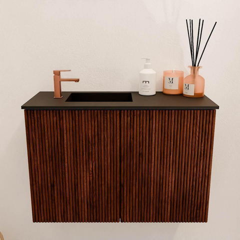 Mondiaz JOYA 60cm toiletmeubel - kleur Ruby - Wastafel FAYE positie Links 1 kraangat kleur Urban. SW1421813