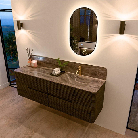 Mondiaz CIRO-DLUX Badkamermeubelset - 160x45x50cm - Solid surface wastafel Sombra - 1 wasbak Rechts - 1 kraangat - 4 lades - Shadow SW1532777
