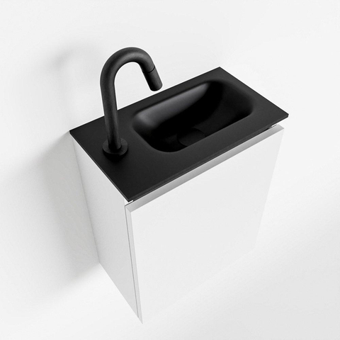 MONDIAZ TURE Fonteinset - 40x23x50cm - 1 kraangat - 1 deur - talc mat - Wasbak rechts - Solid Surface Zwart SW475210