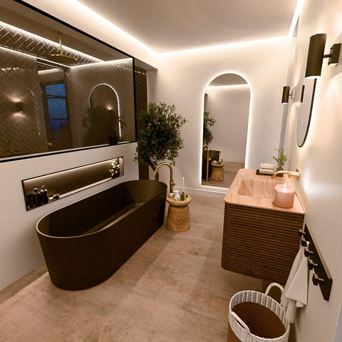 Mondiaz CIRO-DLUX Ensemble meuble de salle de bains - 110x45x50cm - Plan-vasque Solid surface Saba - 1 vasque à droite - sans trous de robinetterie - 2 tiroirs - Dusk SW1533820