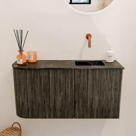 Mondiaz JOYA-DLUX Meuble de salle de bains 81,6cm - arrondi gauche couleur Shadow - Vasque FAYE position Droite Sans trou de robinet couleur Lava SW1422897