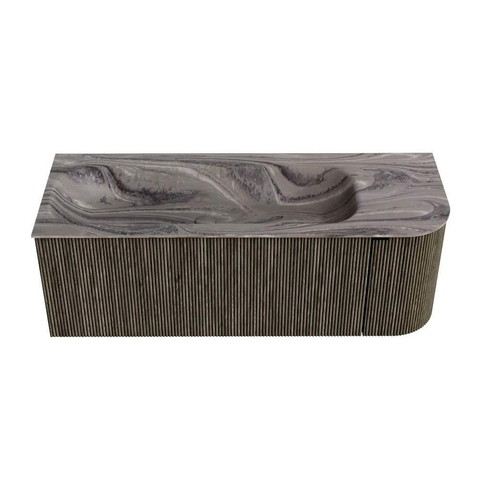 MONDIAZ KURVE-DLUX Meuble de salle de bains 125cm arrondi Droite couleur Shadow avec 1 tiroir et 1 porte. Lavabo BIG MEDIUM Gauche 1 trou de robinet Sombra. SW1433764