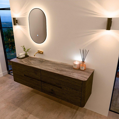 Mondiaz CIRO-DLUX Badkamermeubelset - 170x45x50cm - Solid surface wastafel Oza - 1 wasbak Links - zonder kraangaten - 4 lades - Shadow SW1532680