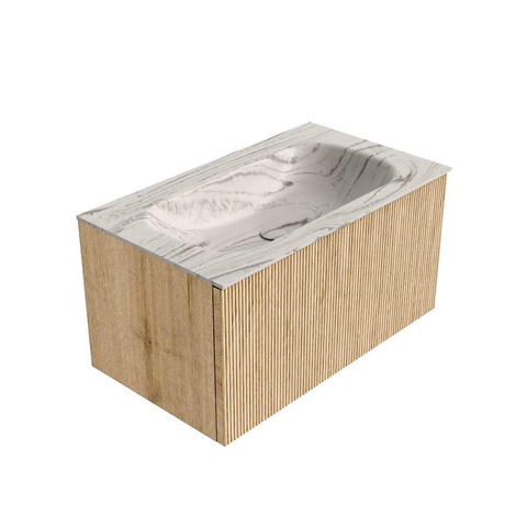 MONDIAZ KURVE-DLUX 80cm badmeubel kleur Oak met 1 lade en 0 deuren. Wastafel BIG SMALL Midden zonder kraangat Nata. SW1432078