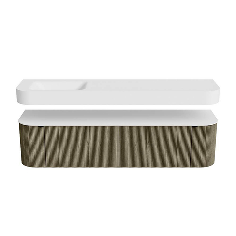 MONDIAZ THOR 180cm meuble de salle de bains arrondi gauche + droite couleur Shadow avec 2 tiroirs et 2 portes. Vasque suspendue CLOUD Gauche sans trou de robinet couleur Talc. SW1466062