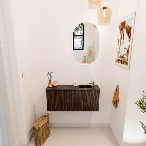 Mondiaz JOYA-DLUX 90cm meuble de salle de bains - couleur Walnut - Vasque FAYE position Droite 1 trou de robinet couleur Lava. SW1422442