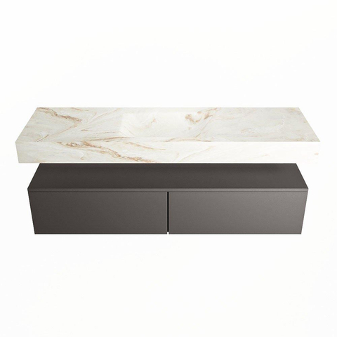 Mondiaz ALAN-DLUX Ensemble de meuble - 150cm - meuble Dark grey mat - 2 tiroirs - Lavabo Cloud Frappe suspendu - vasque Centre - 1 trou de robinet SW805085