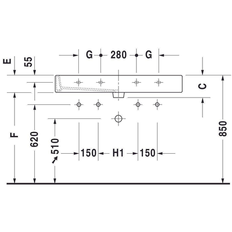 Duravit Vero wastafel 120x47cm 2 krgt met overloop gesl. wit 0293351