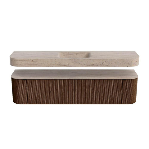 MONDIAZ THOR-DLUX Meuble de salle de bains - 190cm - arrondi gauche + droite - couleur Walnut - 2 tiroirs et 2 portes - Vasque suspendue CLOUD Milieu sans trou de robinet couleur Saba SW1466660