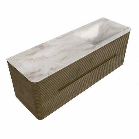 Mondiaz CIRO-DLUX Ensemble de meubles de salle de bains - 140x45x50cm - Plan-vasque solid surface Frappe - 1 bassin à droite - sans trous de robinet - 4 tiroirs - Dusk SW1532831