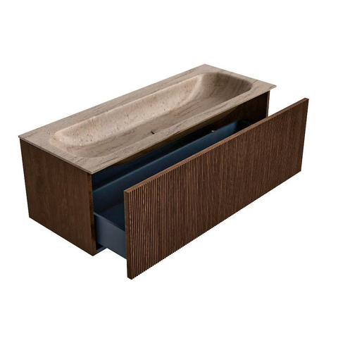 MONDIAZ KURVE-DLUX Meuble de salle de bains 120 cm couleur Walnut avec 1 tiroir et 0 porte. Lavabo BIG LARGE Centre sans trou de robinet Saba. SW1433195