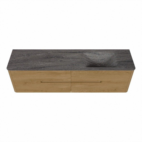 Mondiaz CIRO-DLUX Ensemble de meubles de salle de bains - 180x45x50cm - Plan vasque solid surface Oza - 1 vasque à droite - 1 trou de robinetterie - 4 tiroirs - Chêne SW1531163