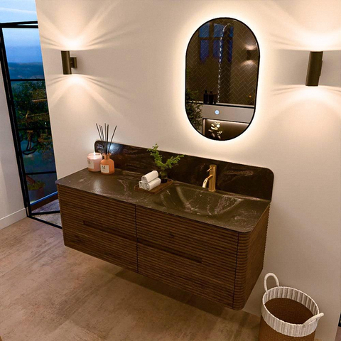 Mondiaz CIRO-DLUX Badkamermeubelset - 140x45x50cm - Solid surface wastafel Lava - 1 wasbak Rechts - 1 kraangat - 4 lades - Dusk SW1533036