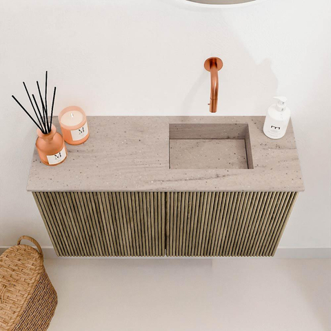 Mondiaz JOYA-DLUX 70cm toiletmeubel - kleur Dusk - Wastafel FAYE positie Rechts Zonder kraangat kleur Saba. SW1426057