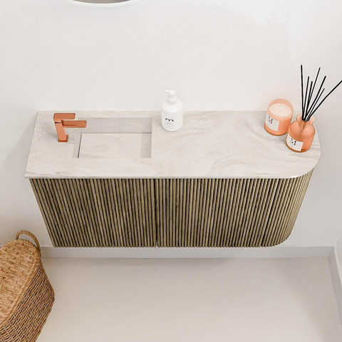 Mondiaz JOYA-DLUX 81.6cm toiletmeubel - ronding rechts kleur Dusk - Wastafel FAYE positie Links 1 kraangat kleur Ostra. SW1423402