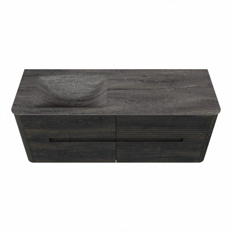 Mondiaz CIRO-DLUX Ensemble de meubles de salle de bains - 130x45x50cm - lavabo solid surface Oza - 1 vasque à gauche - sans trous de robinet - 4 tiroirs - Shadow SW1532672