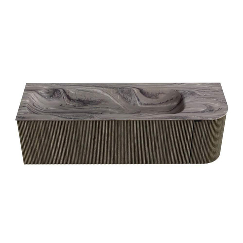 MONDIAZ KURVE-DLUX 145cm badmeubel ronding Rechts kleur Shadow met 1 lade en 1 deur. Wastafel BIG LARGE Links 2 kraangaten Sombra. SW1433786