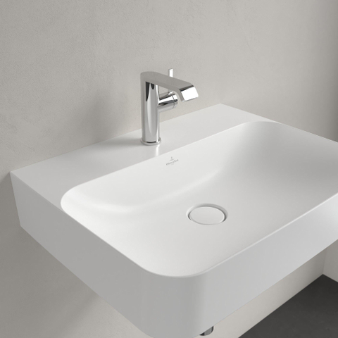 Villeroy & Boch finion wastafel - 1 kraangat - 60x47cm CeramicPlus - met verdekte overloop - Stone White (mat wit) SW209547