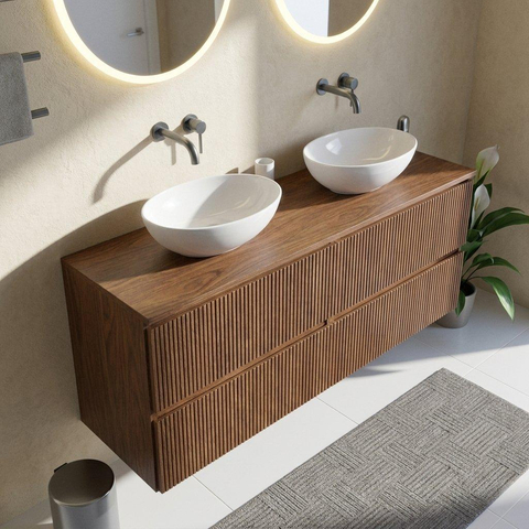 Saniclass Holz Atelier Badkamermeubelset - 160x45x62cm - houten topblad - zonder kraangat - 4 lades - mat walnut pure (hout) SW1479059