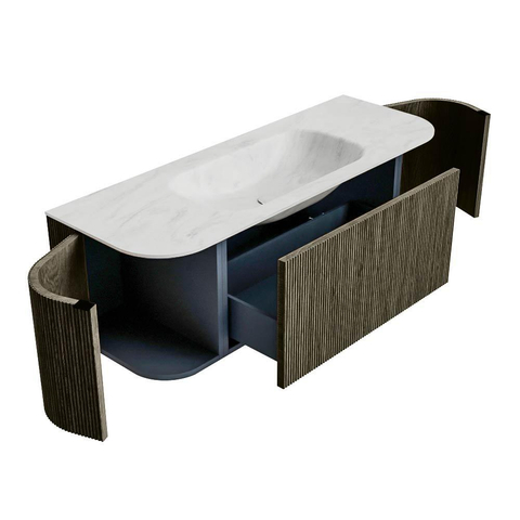 Mondiaz KURVE-DLUX Badkamermeubelset - 130x46x40cm - 1 lade - 2 deuren - wastafel solid surface - midden - 1 kraangat - Shadow SW1414043