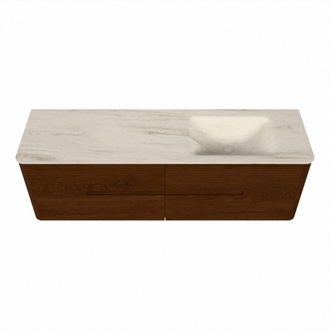 Mondiaz CIRO-DLUX Badkamermeubelset - 160x45x50cm - Solid surface wastafel Meli - 1 wasbak Rechts - zonder kraangaten - 4 lades - Ruby SW1531792