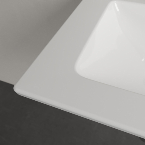 Villeroy & Boch venticello wastafel - 600x500mm - met overloop - geslepen onderkant - 3 kraangaten middelste open - White Alpine (glans wit) 1025156