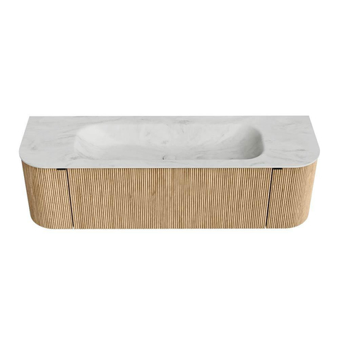 MONDIAZ KURVE-DLUX Meuble de salle de bains 150 cm avec module 25 Len R couleur Chêne avec 1 tiroir et 2 portes. Lavabo BIG MEDIUM central sans trou de robinet couleur Opalo. SW1137564