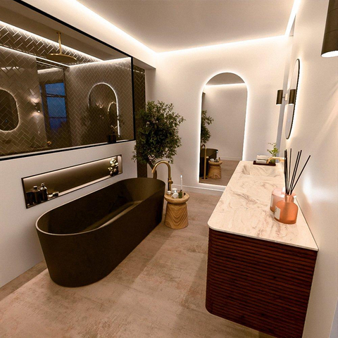 Mondiaz CIRO-DLUX Ensemble de meubles de salle de bains - 190x45x50cm - vasque solid surface Frappe - 1 lavabo à gauche - sans trous de robinet - 4 tiroirs - Ruby SW1531534