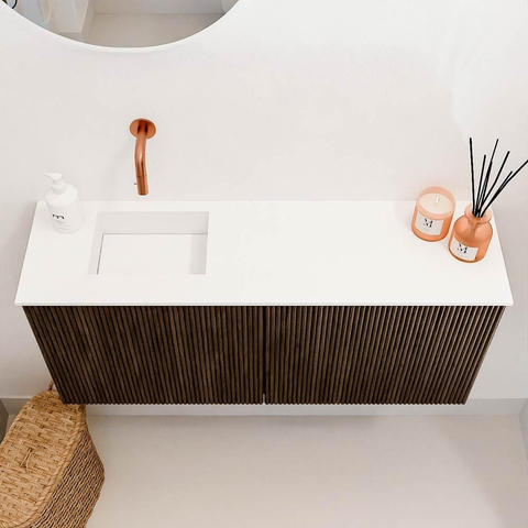 Mondiaz JOYA 90cm meuble de salle de bains - couleur Walnut - Vasque FAYE position Gauche Sans trou de robinet couleur Talc. SW1421306