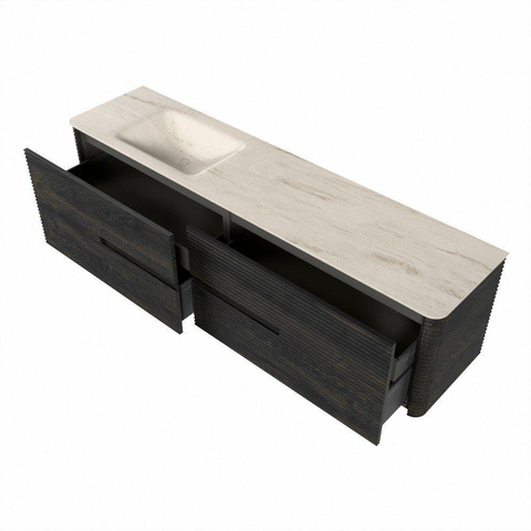 Mondiaz CIRO-DLUX Ensemble de meubles de salle de bains - 190x45x50cm - Plan vasque solid surface Meli - 1 lavabo à gauche - 1 trou de robinet - 4 tiroirs - Shadow SW1532547