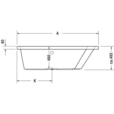 Duravit Paiova Kunststof bad acryl afgeschuind rechts - 170x130x46cm - zonder poten - glans wit 0297536